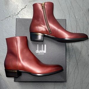 Alfred Dunhill Burgundy Cognac Brown Dark Cherry Red  Leather Duke Ankle Boots